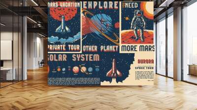 Vintage space posters set Wall mural