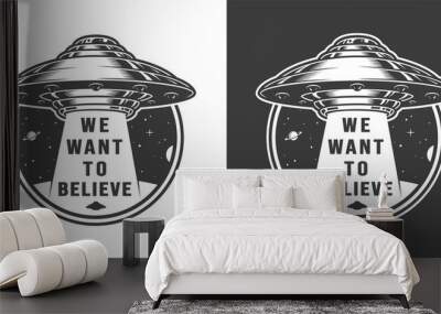 Vintage space round label Wall mural