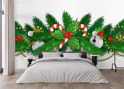 Xmas fir garland logotype colorful Wall mural