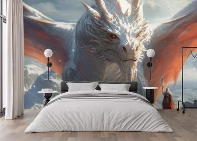 white dragon in the sky Wall mural