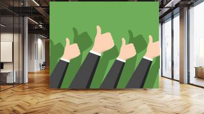 Thumbs-up on green background in flat design style. Positive feedback concept Wall mural