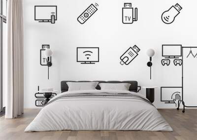 TV stick and box vector icon set in thin line style Wall mural