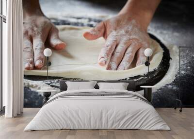 Kneading pizza dough, kitchen food Wall mural