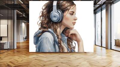 girl with headphones=AI generated illustration Wall mural