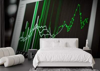 Green analysis Digital analytics data visualization, financial schedule, monitor screen in perspective Wall mural