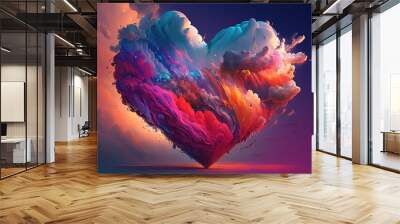 valentine day heart in the clouds as abstract background, made with generative ai Wall mural