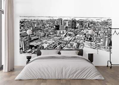 Building view with landmark of Birmingham is a city in the north central region of the U.S. state of Alabama. Hand drawn sketch illustration in vector. Wall mural