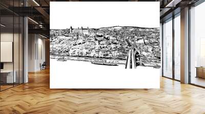 Building view with landmark of Bratislava is the capital and largest city of Slovakia. Hand drawn sketch illustration in vector. Wall mural