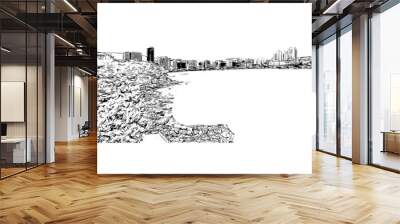 Building view with landmark of Busan is the
city in South Korea. Hand drawn sketch illustration in vector. Wall mural