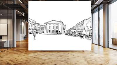 Building view with landmark of Katowice is the 
city in Poland. Hand drawn sketch illustration in vector. Wall mural