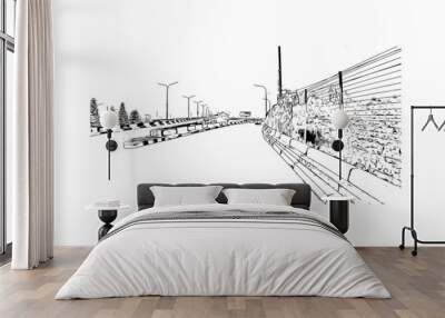 Building view with landmark of Lagos is the 
city in Nigeria. Hand drawn sketch illustration in vector. Wall mural