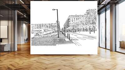 Building view with landmark of Le Havre is the 
commune in France. Hand drawn sketch illustration in vector. Wall mural