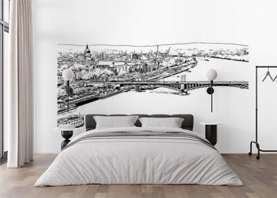 Building view with landmark of Mainz is a German city on the Rhine River. Hand drawn sketch illustration in vector. Wall mural