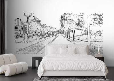 Building view with landmark of Monterey is the city in California. Hand drawn sketch illustration in vector. Wall mural