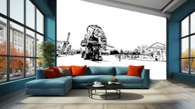 Building view with landmark of Nantes is the 
city in France. Hand drawn sketch illustration in vector. Wall mural