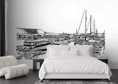 Building view with landmark of Oslo is the the capital of Norway. Hand drawn sketch illustration in vector. Wall mural