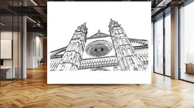 Building view with landmark of Palma is the 
city in Spain. Hand drawn sketch illustration in vector. Wall mural