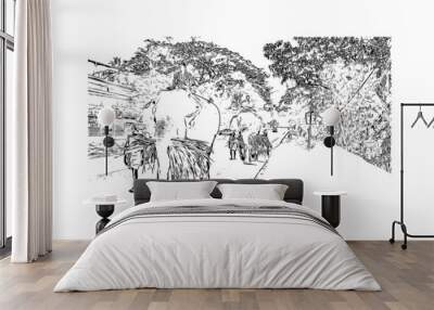 Building view with landmark of South India is the
region in India. Hand drawn sketch illustration in vector. Wall mural