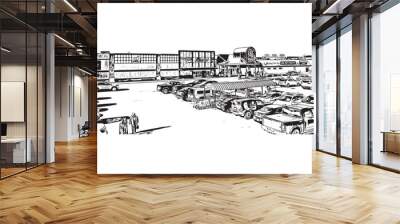 Building view with landmark of Steinbach is the third largest city in Canada. Hand drawn sketch illustration in vector.  Wall mural