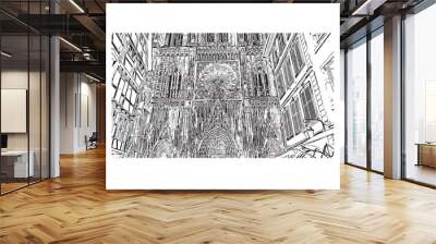 Building view with landmark of Strasbourg is the city in France. Hand drawn sketch illustration in vector. Wall mural