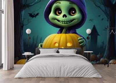 3d halloween background with pumpkin Wall mural