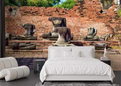 Ancient Buddha sculpture in the Ayutthaya Ancient City, Thailand Wall mural