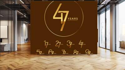 set anniversary gold color logotype style with overlapping number on brown and white background Wall mural