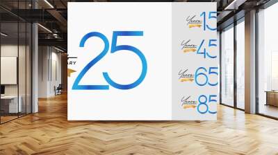 set of anniversary blue color on white background with gold ribbon for celebration moment Wall mural