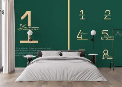 set of anniversary logo brown color on green background for celebration moment Wall mural