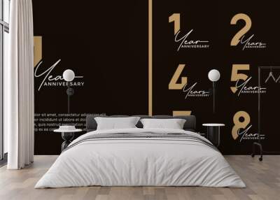 set of anniversary logo flat gold color on black background for celebration moment Wall mural