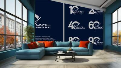 set of anniversary logo flat silver color on dark blue background for celebration moment Wall mural