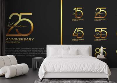 set of anniversary logo gold color on black background for celebration moment Wall mural