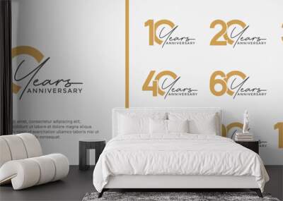 set of anniversary logo gold color on white background for celebration moment Wall mural