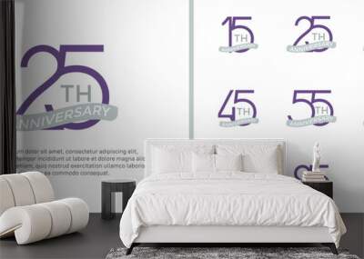 set of anniversary logo purple color and gray ribbon on white background for celebration moment Wall mural