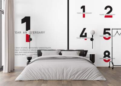 set of anniversary logo style black and red color on white background for celebration Wall mural