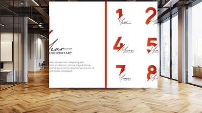 set of anniversary logo style orange and black color on white background for special moment Wall mural