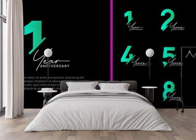 set of anniversary logo style purple and green color on black background for special moment Wall mural