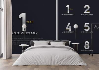 set of anniversary logo style silver and gold color on dark background for special moment Wall mural