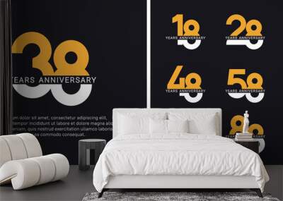 set of anniversary logo style yellow and white color on black background for celebration Wall mural