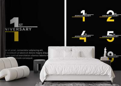 set of anniversary logo white and yellow color on black background for celebration moment Wall mural