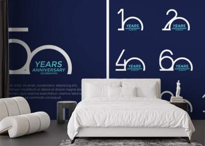 set of anniversary logo white color on blue background for celebration moment Wall mural