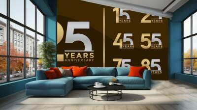 Set of Anniversary logotype and silver and gold color with brown background for celebration Wall mural