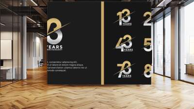 set of anniversary logotype gold and silver color on black background for celebration moment Wall mural