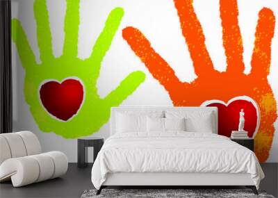 two hand heart logo Wall mural