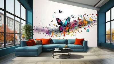 Colorful music notes with butterflies isolated vector illustration. Music background for poster, brochure, banner, flyer, concert, music festival, Generative AI Wall mural