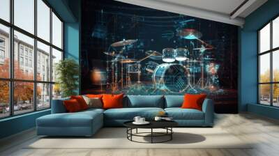 Music Instruments, Drums/ Guitar on stage, Generative AI Wall mural