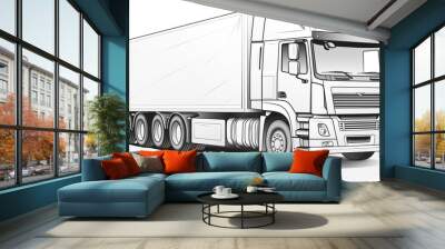 An American freight truck transporting a cargo container on white background, mirbudsstore Semi Truck 18 Wheeler illustration for background Wall mural