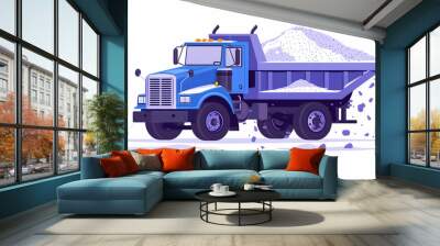 Blue Dump Truck with Cargo Falling Off. Wall mural