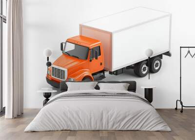 Orange delivery truck with white box isolated on white background. Wall mural