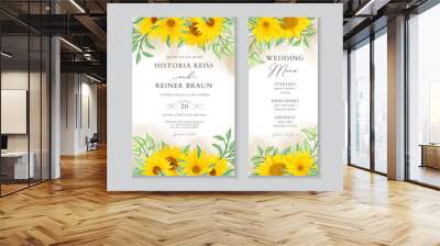 Lovely sunflower wedding invitation and menu template Wall mural